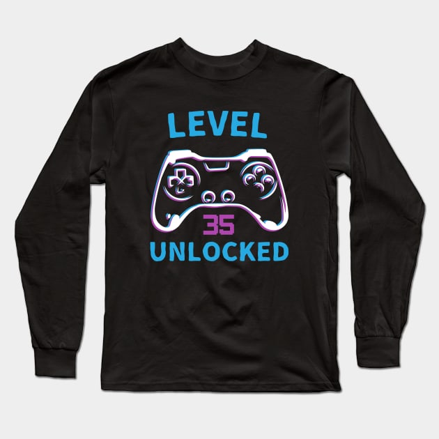 Level 35 Unlocked Retro Vintage Controller Long Sleeve T-Shirt by iFunnyDesigns